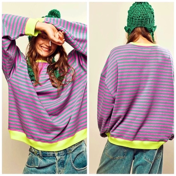 Free People Tops - Free People Pink and Green Striped Long Sleeve Tee